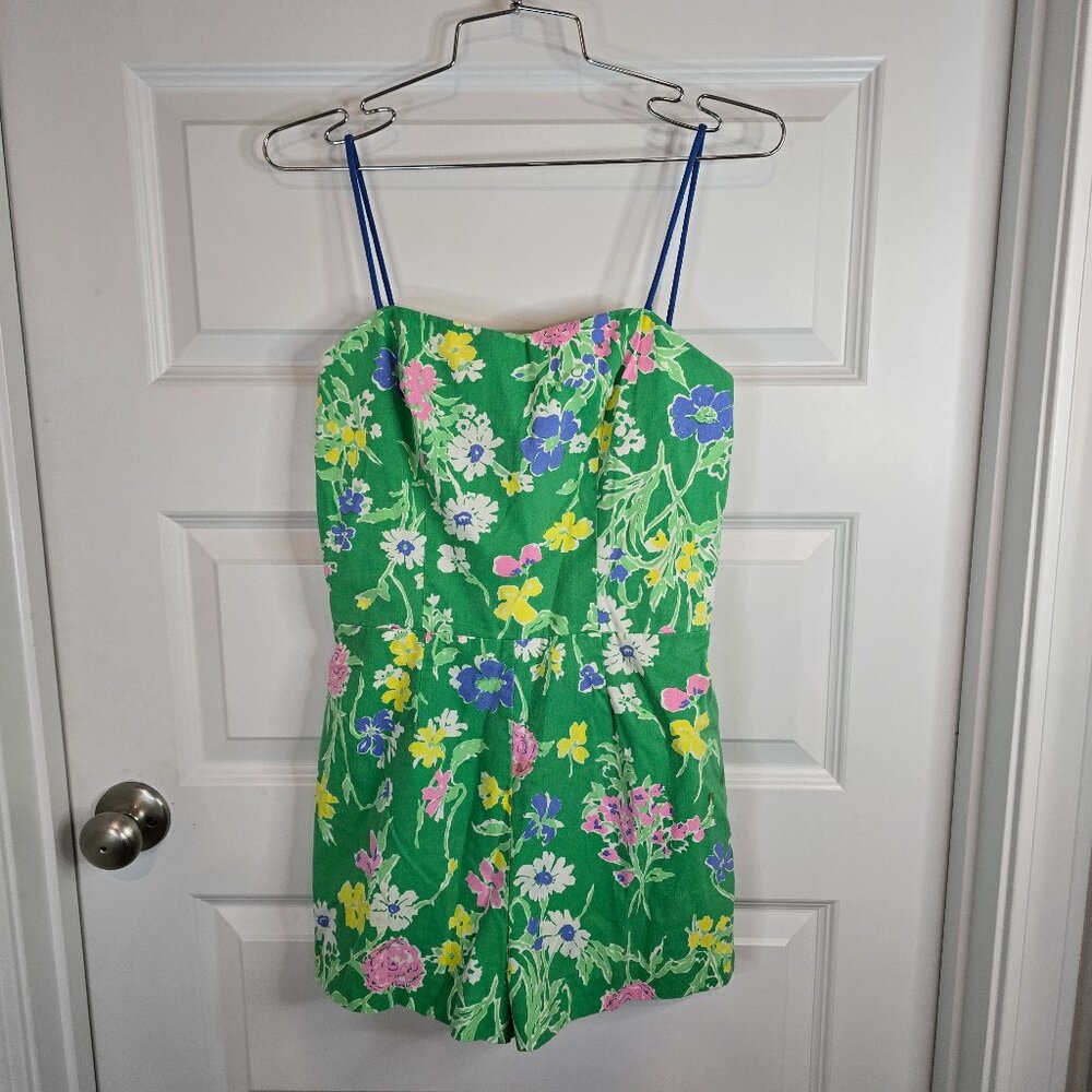 Seawaves Vintage 70s Floral Playsuit Romper Green Pastel Cotton Womens 10